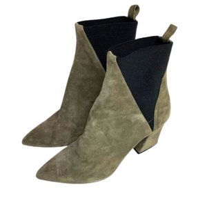 Aska Troy Khaki Suede Ankle Boots Point Toe Black Elasticized Gores Gray 40